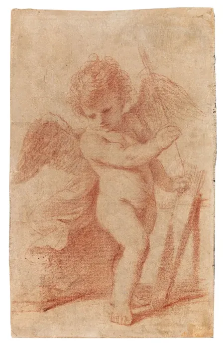 Framed Print : Cupid putting an arrow away in his quiver. Creator: Guercino (1591-1666) Framed Print : Cupid putting an arrow away in his quiver. Creator: Guercino (1591-1666)