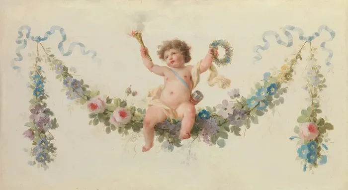 Framed Print : Cupid Seated on a Garland, 1770-90. Creator: Unknown Framed Print : Cupid Seated on a Garland, 1770-90. Creator: Unknown