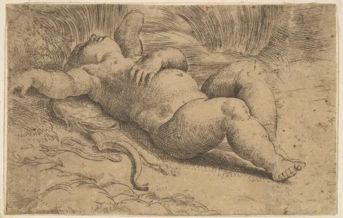 Framed Print : Cupid Sleeping, 16th century. Creator: Parmigianino Framed Print : Cupid Sleeping, 16th century. Creator: Parmigianino