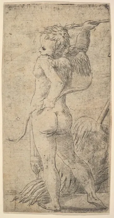 Framed Print : Cupid viewed from behind with an arrow in his raised right hand, ca. 1543-45 Framed Print : Cupid viewed from behind with an arrow in his raised right hand, ca. 1543-45