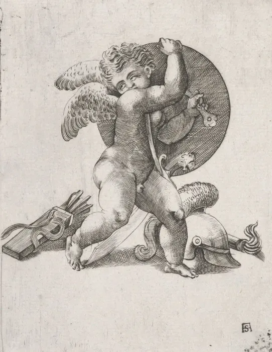 Framed Print : Cupid with Weapons of Mars, c1547-62. Creator: Adamo Scultori Framed Print : Cupid with Weapons of Mars, c1547-62. Creator: Adamo Scultori