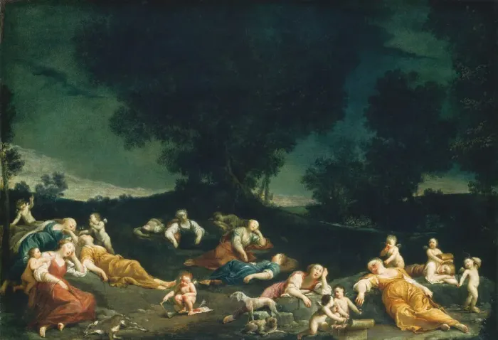 Framed Print : Cupids Disarming Sleeping Nymphs, c. 1690 / 1705. Creator: Giuseppe Maria Crespi Framed Print : Cupids Disarming Sleeping Nymphs, c. 1690 / 1705. Creator: Giuseppe Maria Crespi
