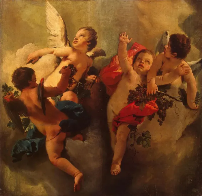 Framed Print : Cupids with Grapes. Series Four Seasons, 1740s. Creator: Tiepolo, Giambattista Framed Print : Cupids with Grapes. Series Four Seasons, 1740s. Creator: Tiepolo, Giambattista