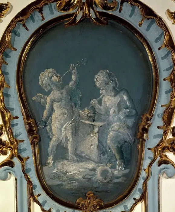 Framed Print : Two cupids making soap bubbles, between 1735 and 1745. Creator: Unknown Framed Print : Two cupids making soap bubbles, between 1735 and 1745. Creator: Unknown