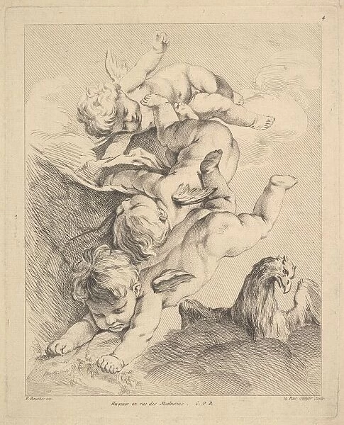 Three Cupids Turning a Somersault, an Eagle on the Right. Creator: Louis Felix de la Rue
