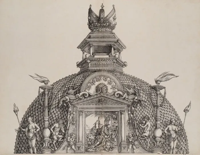 Framed Print : The Cupola and Imperial Crown on the Central Portal, from the Arch of Honor, proof Framed Print : The Cupola and Imperial Crown on the Central Portal, from the Arch of Honor, proof