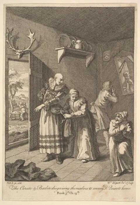 Framed Print : The Curate and the Barber Disguising Themselves to convey Don Quixote Home (Six I Framed Print : The Curate and the Barber Disguising Themselves to convey Don Quixote Home (Six I