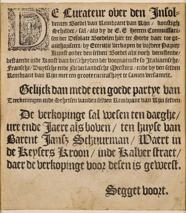 Framed Print : Curateur over the insolvent estate of Rembrandt van Rijn. Announcement of the auction... 1658. Creator: Historic Object () Framed Print : Curateur over the insolvent estate of Rembrandt van Rijn. Announcement of the auction... 1658. Creator: Historic Object ()