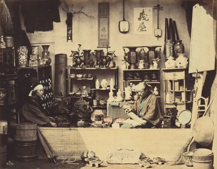 Framed Print : Curio Shop, c. 1865. Creator: Felice Beato Framed Print : Curio Shop, c. 1865. Creator: Felice Beato