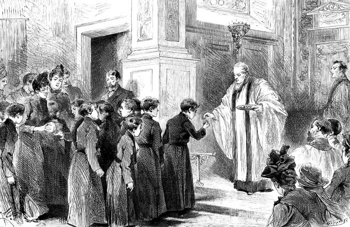 Framed Print : Curious Easter custom at a City church, Allhallows...gifts to Christ's Hospital boys, 1890 Framed Print : Curious Easter custom at a City church, Allhallows...gifts to Christ's Hospital boys, 1890