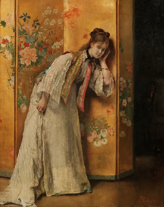 Framed Print : Curious, mid-late 19th century. Creator: Alfred Stevens Framed Print : Curious, mid-late 19th century. Creator: Alfred Stevens