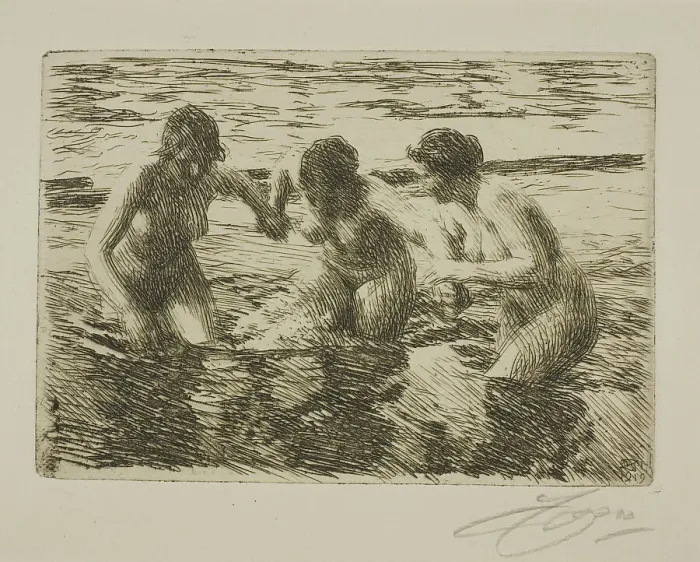 Framed Print : Against the Current, 1919. Creator: Anders Leonard Zorn Framed Print : Against the Current, 1919. Creator: Anders Leonard Zorn