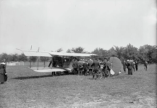 Curtiss Airplane Tests And Demonstrations; Twin Engine Biplane, Potomac Park, 1916. Creator: Harris & Ewing. Curtiss Airplane Tests And Demonstrations; Twin Engine Biplane, Potomac Park, 1916. Creator: Harris & Ewing
