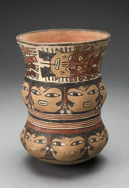 Curving Beaker with Rows of Abstract Human Faces, 180 B. C.  /  A. D. 500. Creator: Unknown