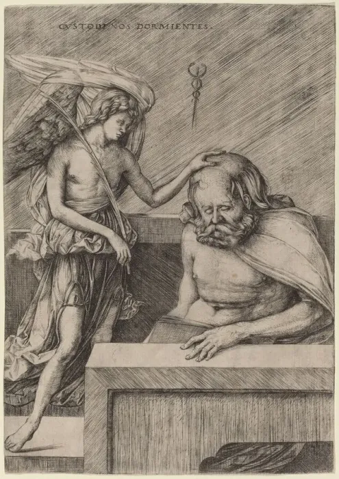 Framed Print : Custodi Nos Dormientes (The Guardian Angel), c. 1509. Creator: Jacopo de Barbari Framed Print : Custodi Nos Dormientes (The Guardian Angel), c. 1509. Creator: Jacopo de Barbari