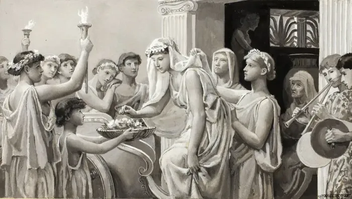 Framed Print : It Was the Custom Then to Bring Away the Bride From Home, 1885. Creator: Will H. Low Framed Print : It Was the Custom Then to Bring Away the Bride From Home, 1885. Creator: Will H. Low