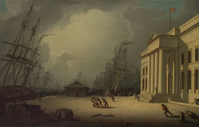 Framed Print : The Custom House at Greenock, Scotland, 1828. Creator: Robert Salmon Framed Print : The Custom House at Greenock, Scotland, 1828. Creator: Robert Salmon