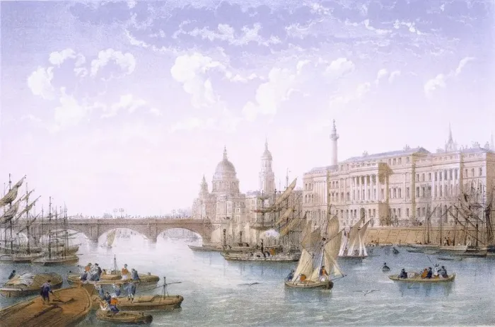 Framed Print : Custom House and London Bridge, 1862. Creator: Achille-Louis Martinet (1808-77) Framed Print : Custom House and London Bridge, 1862. Creator: Achille-Louis Martinet (1808-77)