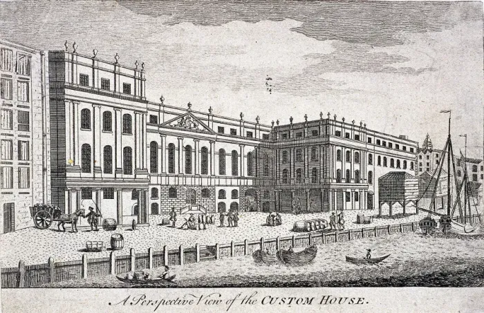 Framed Print : Custom House and River Thames, London, c1750 Framed Print : Custom House and River Thames, London, c1750