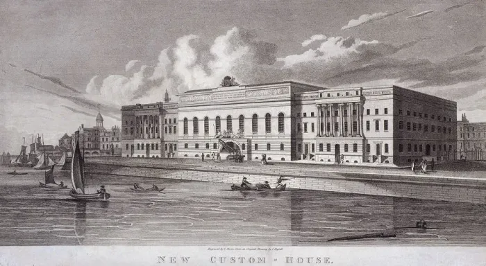 Framed Print : Custom House and River Thames, London, c1820. Artist: C Rivers Framed Print : Custom House and River Thames, London, c1820. Artist: C Rivers