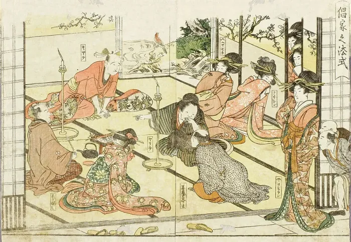 Framed Print : Customer Entertained in the Yoshiwara, 1804. Creator: Kitagawa Utamaro Framed Print : Customer Entertained in the Yoshiwara, 1804. Creator: Kitagawa Utamaro
