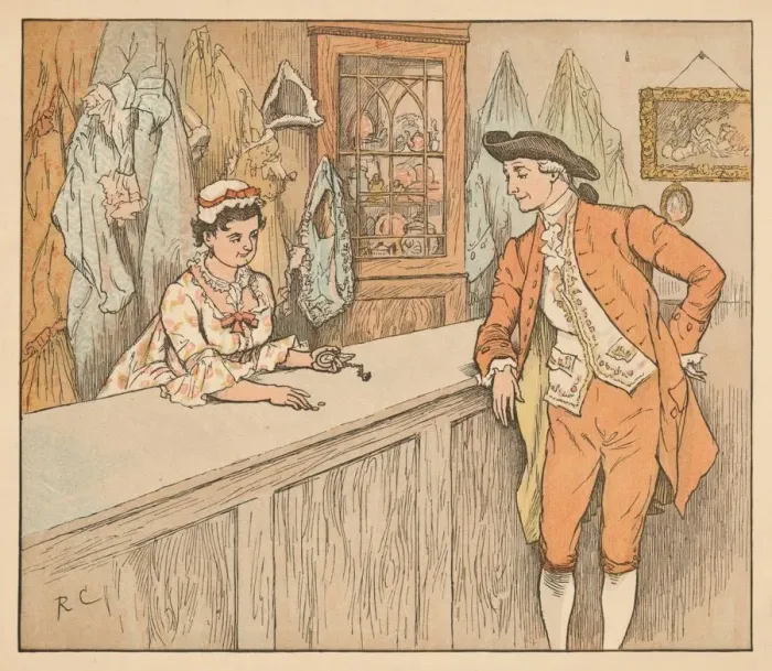 Framed Print : Customer in a pawn shop, c1885, (1934). Creator: Randolph Caldecott Framed Print : Customer in a pawn shop, c1885, (1934). Creator: Randolph Caldecott