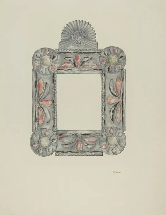 Framed Print : Cut Tin Picture Frame, c. 1940. Creator: Hal Blakeley Framed Print : Cut Tin Picture Frame, c. 1940. Creator: Hal Blakeley
