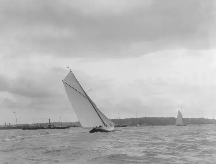 Framed Print : Cutter heeling hard on upwind leg. Creator: Kirk & Sons of Cowes Framed Print : Cutter heeling hard on upwind leg. Creator: Kirk & Sons of Cowes
