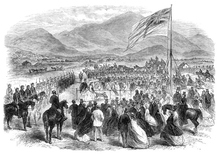 Framed Print : Cutting the First Turf of the Great Southern Railway at Christchurch, Canterbury, New Zealand, 1865. Creator: Unknown Framed Print : Cutting the First Turf of the Great Southern Railway at Christchurch, Canterbury, New Zealand, 1865. Creator: Unknown
