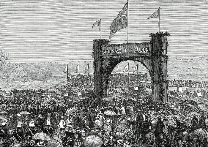 Framed Print : Cutting the First Turf of the Natal Government Railway at Durban, 1876. Creator: Unknown Framed Print : Cutting the First Turf of the Natal Government Railway at Durban, 1876. Creator: Unknown