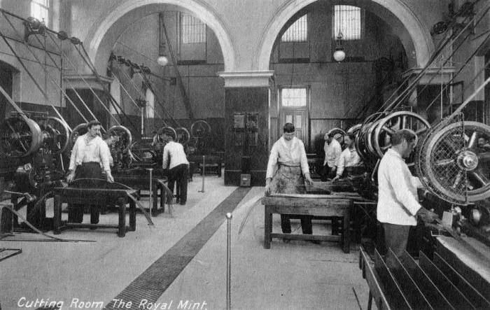 Framed Print : Cutting Room, the Royal Mint, Tower Hill, London, early 20th century Framed Print : Cutting Room, the Royal Mint, Tower Hill, London, early 20th century