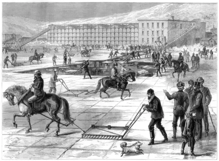 Framed Print : Cutting and storing ice on the Hudson River, New York, USA, 1875 Framed Print : Cutting and storing ice on the Hudson River, New York, USA, 1875