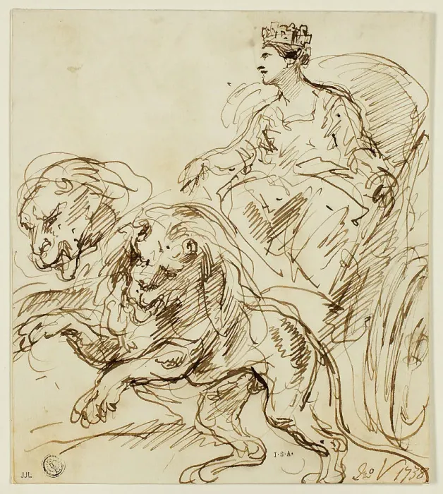 Framed Print : Cybele on Chariot Drawn by Lions, 1738. Creator: John Vanderbank Framed Print : Cybele on Chariot Drawn by Lions, 1738. Creator: John Vanderbank