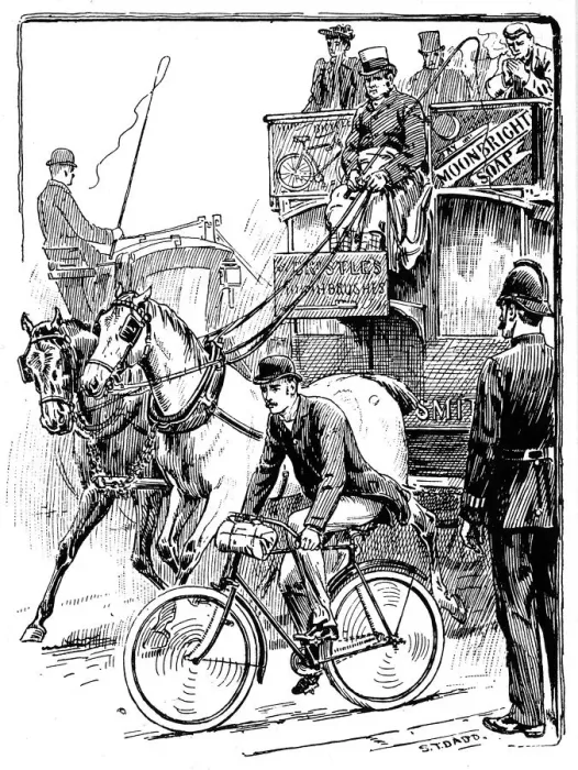 Framed Print : Cyclist in busy London traffic riding a machine of the Rover safety type, 1895. Artist: Stephen T Dadd Framed Print : Cyclist in busy London traffic riding a machine of the Rover safety type, 1895. Artist: Stephen T Dadd