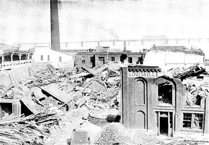Framed Print : The Cyclone at Louisville, Kentucky, US: tobacco warehouse between 11th Street and 12th Street, 1890 Creator: Unknown Framed Print : The Cyclone at Louisville, Kentucky, US: tobacco warehouse between 11th Street and 12th Street, 1890 Creator: Unknown