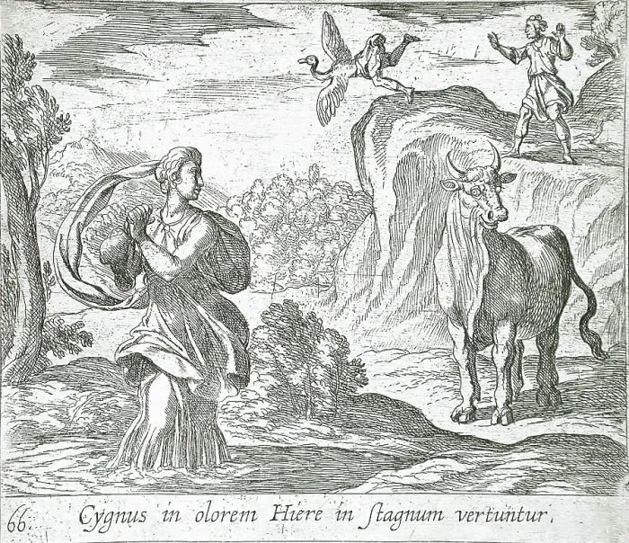 Framed Print : Cycnus and Hyrie, published 1606. Creators: Antonio Tempesta, Wilhelm Janson Framed Print : Cycnus and Hyrie, published 1606. Creators: Antonio Tempesta, Wilhelm Janson