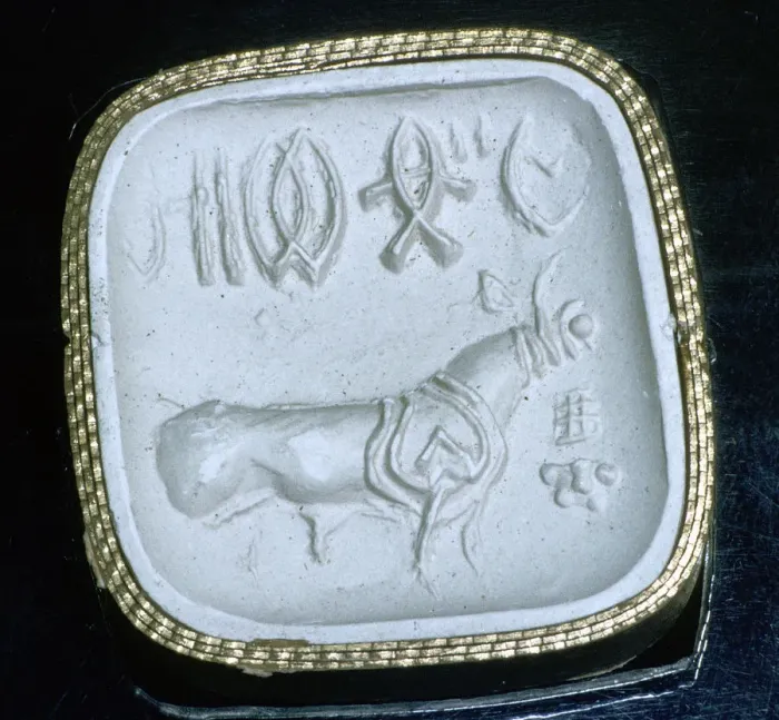 Framed Print : Cylinder seal with a bull, Indus Valley, Harappa, 2500-2000 BC Framed Print : Cylinder seal with a bull, Indus Valley, Harappa, 2500-2000 BC