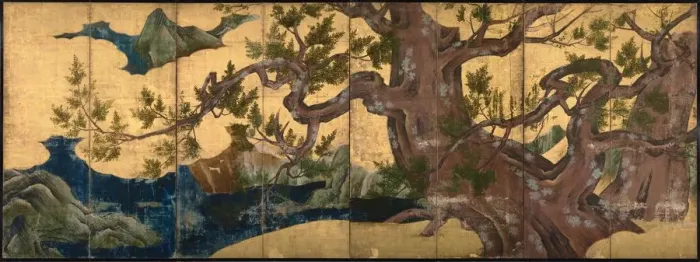 Framed Print : Cypress Tree (Eight folded screen), 1590. Artist: Eitoku, Kano (1543-1590) Framed Print : Cypress Tree (Eight folded screen), 1590. Artist: Eitoku, Kano (1543-1590)