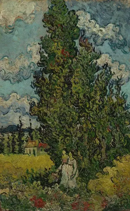 Framed Print : Cypresses and Two Women, 1890. Creator: Gogh, Vincent, van (1853-1890) Framed Print : Cypresses and Two Women, 1890. Creator: Gogh, Vincent, van (1853-1890)