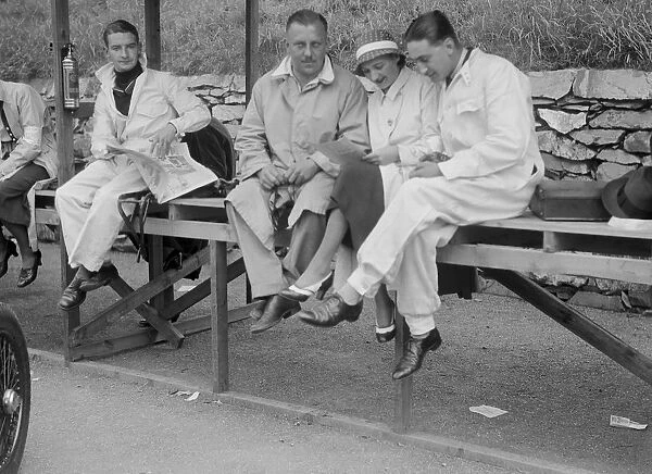 Cyril Paul (centre) and other drivers at the RAC TT Race, Ards Circuit, Belfast, 1932