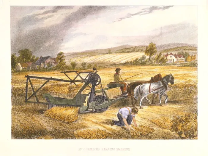 Framed Print : Cyrus McCormicks reaping machine of 1831 (patented 1834), c1851 Framed Print : Cyrus McCormicks reaping machine of 1831 (patented 1834), c1851