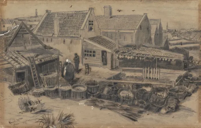 Framed Print : Dab-drying barn in Scheveningen, 1882 Framed Print : Dab-drying barn in Scheveningen, 1882