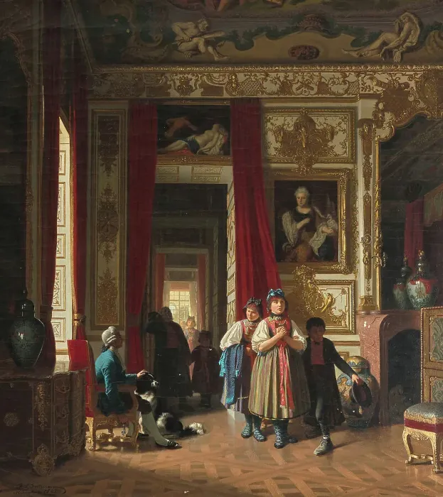 Framed Print : Dachau farmers in the Schleißheim New Palace, 1862. Creator: Zimmermann, Reinhard Sebastian (1815-1893) Framed Print : Dachau farmers in the Schleißheim New Palace, 1862. Creator: Zimmermann, Reinhard Sebastian (1815-1893)