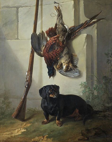 The Dachshound Pehr with Dead Game and Rifle, 1740. Creator: Jean-Baptiste Oudry