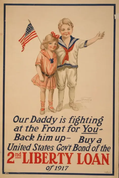 Framed Print : Our daddy is fighting at the front for you. 2nd Liberty Loan, 1917. Creator: Anonymous Framed Print : Our daddy is fighting at the front for you. 2nd Liberty Loan, 1917. Creator: Anonymous