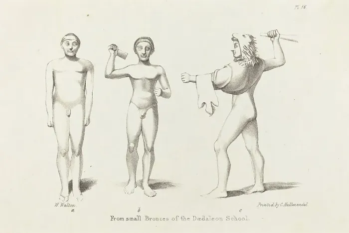 Framed Print : Daedalian Figures from Bronzes, published 1829. Creator: W Walton Framed Print : Daedalian Figures from Bronzes, published 1829. Creator: W Walton
