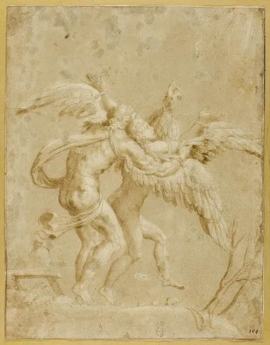 Framed Print : Daedalus and Icarus, early 1530s. Creator: Giulio Romano Framed Print : Daedalus and Icarus, early 1530s. Creator: Giulio Romano