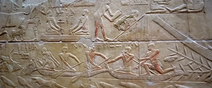 Framed Print : Daily life and men in a ship on the Nile, polychrome relief, Mastaba of Kagemni, Saqqara, Egypt, 2003 Creator: Unknown Framed Print : Daily life and men in a ship on the Nile, polychrome relief, Mastaba of Kagemni, Saqqara, Egypt, 2003 Creator: Unknown