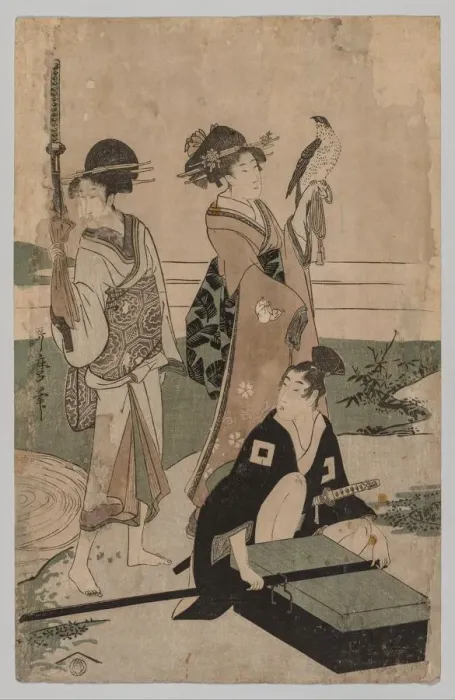 Framed Print : Daimio and his Retinue Crossing a Stream in Plain Near Fuji, 1753-1806. Creator: Kitagawa Utamaro Framed Print : Daimio and his Retinue Crossing a Stream in Plain Near Fuji, 1753-1806. Creator: Kitagawa Utamaro