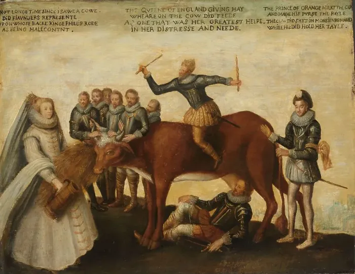 Framed Print : The Dairy Cow: The Dutch Provinces, Revolting against the Spanish King Philip II, Are Led by Prince Creator: Anon Framed Print : The Dairy Cow: The Dutch Provinces, Revolting against the Spanish King Philip II, Are Led by Prince Creator: Anon